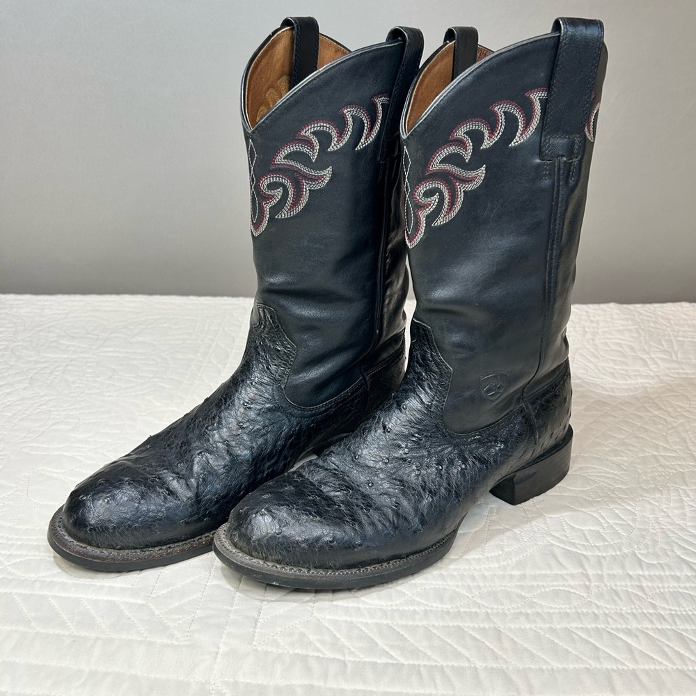 Ariat Black Leather Ostrich Western Cowboy Boots Men’s Size 9.5D